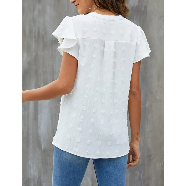 Fantaslook Blouses for Women Dressy V Neck Ruffle Sleeve Summer Tops C fantas look