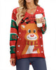 MOSHU Ugly Christmas Sweaters for Women Graphic Knitted Pullover Sweaters Casual V-neck Side Slits Tops