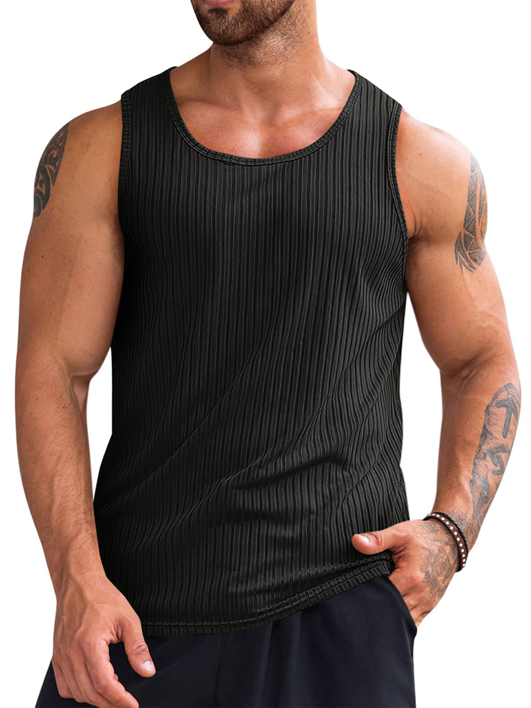 Thrilos Mens Tank Tops Sleeveless Ribbed Knit Shirts Workout T Shirt Muscle Gym Tank Top for Men