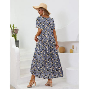 Fantaslook Summer Dresses for Women Casual Loose Maxi Bohemian Floral Dress Short Sleeve Beach Long Swing Dress