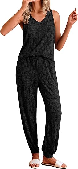 Fantaslook Womens Pajamas Sets V Neck Tank Tops and Long Pants Two Piece Lounge Sets Summer Oufits Loungewear