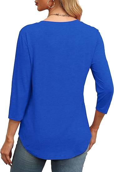 Fantaslook Womens Plus Size Tops 3/4 Sleeve Pleated Dressy Blouses Crew Neck Casual Tunic Tops Summer Shirts