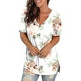Fantaslook V Neck T Shirts for Women Floral Summer Tops Short Sleeve Shirts Casual Tunic Tops