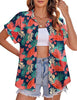 Fantaslook Hawaiian Button Down Shirts for Women Casual Short Sleeve Floral Print Blouses Summer Tops