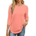 Fantaslook Womens Plus Size Tops 3/4 Sleeve Pleated Dressy Blouses Crew Neck Casual Tunic Tops Summer Shirts