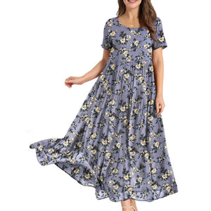 Fantaslook Summer Dresses for Women Casual Loose Maxi Bohemian Floral Dress Short Sleeve Beach Long Swing Dress