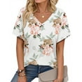 Fantaslook V Neck T Shirts for Women Floral Summer Tops Short Sleeve Shirts Casual Tunic Tops