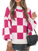 MOSHU Oversized Sweaters for Women Drop Shoulder Plaid Colorblock Tops Fall Crewneck Pullover Sweater