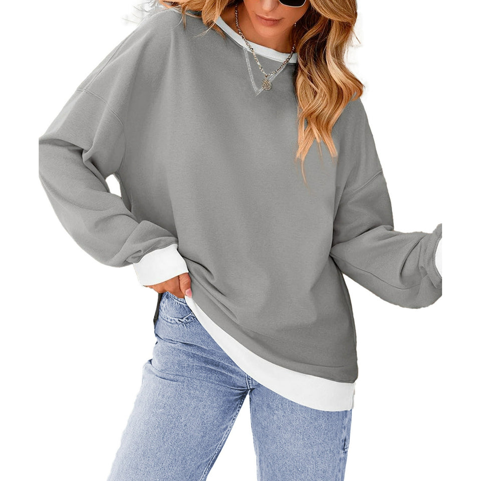 Fantaslook Color Block Sweatshirts for Women Crewneck Long Sleeve Oversized Pullover Tops Casual Fall Outfits