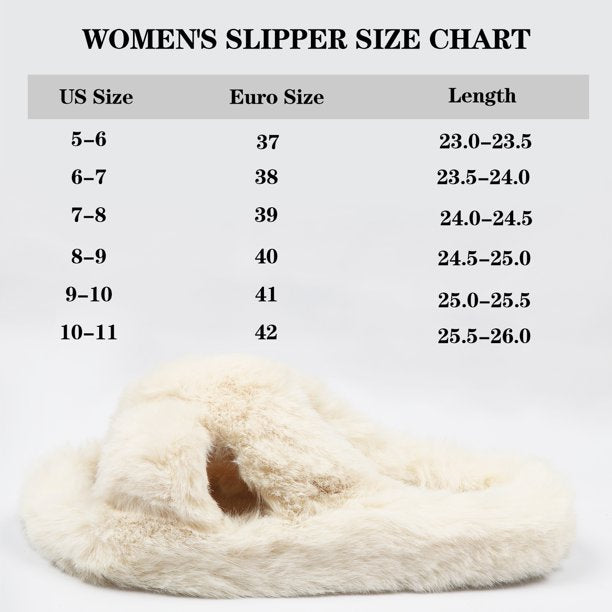 Women's Fuzzy Slippers Cross Band Open Toe House Shoes