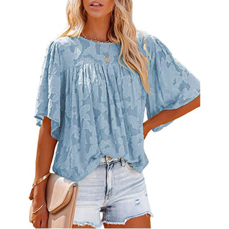 Fantaslook Bell Sleeve Blouse Women Summer Floral Textured Babydoll Shirts