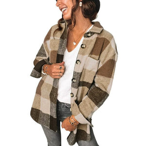 Fantaslook Womens Plaid Shirts Shacket Jacket Long Sleeve Boyfriend Shirt Coats