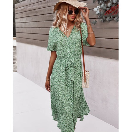 Fantaslook Women Shirt Dress Casual Floral Print Button Summer Midi Dresses