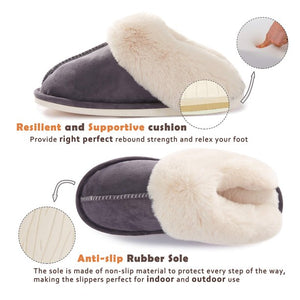 Fantaslook Womens Slippers Fluffy Memory Foam Warm Fur House Slippers, Anti-Skid Plush for Indoor