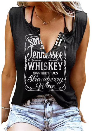 Fantaslook V-Neck Tank Top Womens Letters Print Country Music Tee