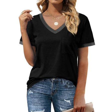 Fantaslook V Neck Women T-Shirts Short Sleeve Loose Casual Summer Tee