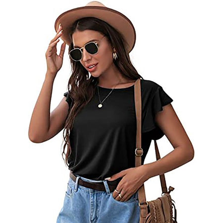 Fantaslook Casual Summer T-Shirts Women Ruffle Short Sleeve Tee Tops