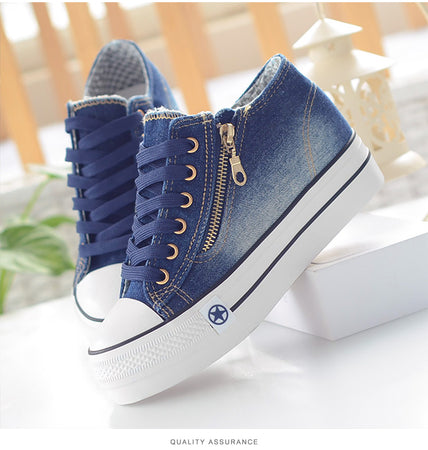 Fashion Sneakers Women Casual High Heel Canvas Shoes