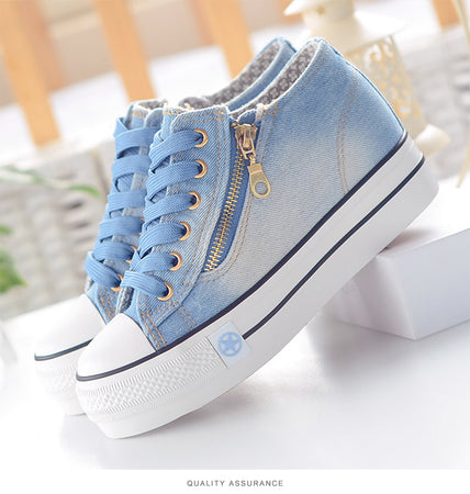 Fashion Sneakers Women Casual High Heel Canvas Shoes