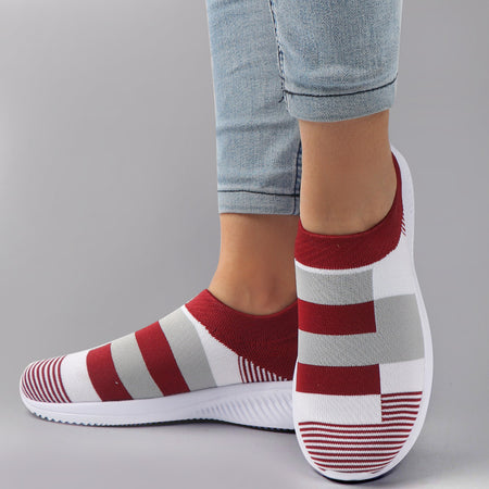 Women 2020 Knitted Striped Flat Sneakers