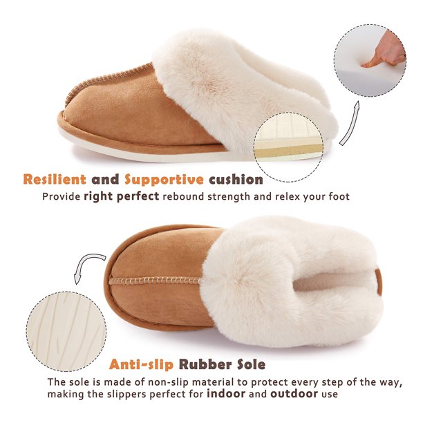 Fantaslook Womens Slippers Fluffy Memory Foam Warm Fur House Slippers, Anti-Skid Plush for Indoor