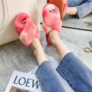 Women Plush Slippers Indoor Home Fur Slides