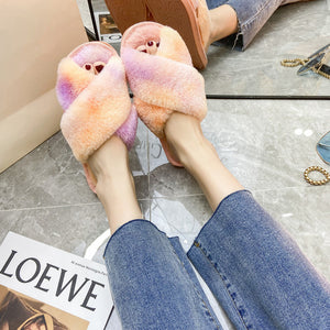 Women Plush Slippers Indoor Home Fur Slides